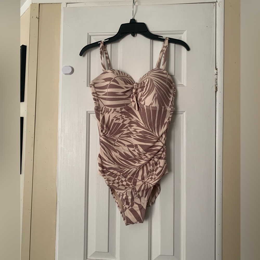 Tan and Cream Colored One Piece Swimsuit